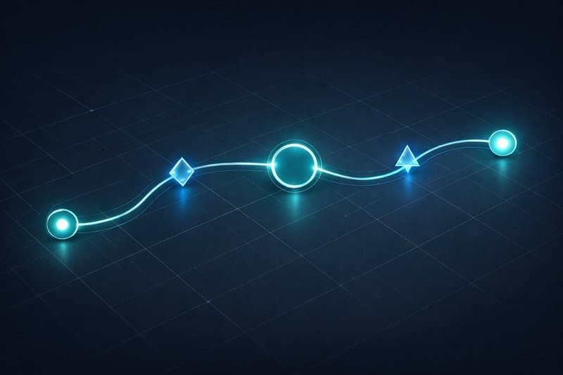 AI implementation strategy roadmap with connected nodes and pathways